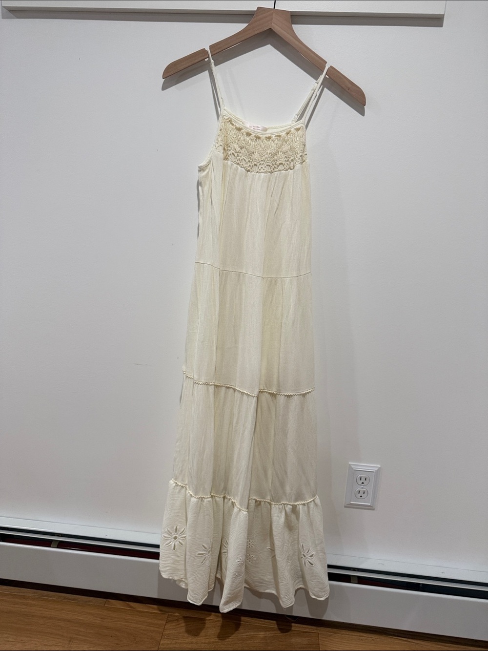 LC Lauren Conrad Cream Lace-Yoke Tiered Maxi Dress